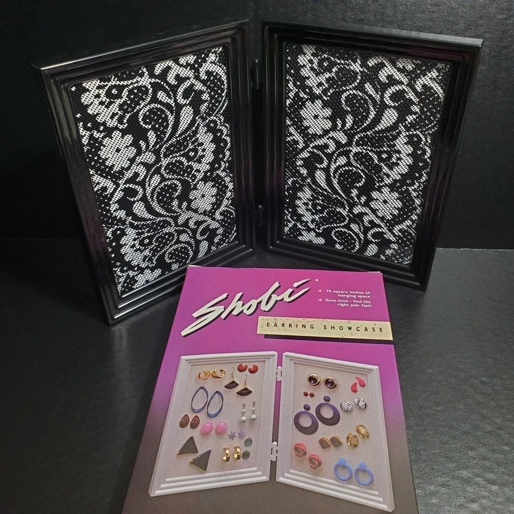 Shobi Earring Holder Showcase 80's Pierced Jewelry Display‎ RETRO BLACK NOS NEW